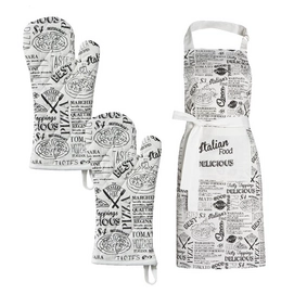 Set DDDDD Italian Food Blanc Gants de Cuisine Tablier (Coton)