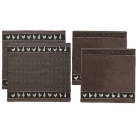 Set Serviette/Torchon de Cusine DDDDD Chicken Marron