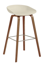 HAY AAS32 Bar Stool Low Barstoel Melange Cream 2.0 Shell Lacquered Oak Veneer 4 Leg Base Stainless Steel Footrest H65 Standard Glider