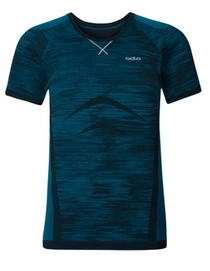 Ondershirt Odlo Mens S/S Crew Neck Evolution Light Blac Blue Jewel Black