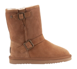 Boots Warmbat Women Kangaroo Suede Double Faced Buckle Cognac