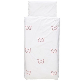 Parure de Lit Jollein Butterflies Blanc/Fuchsia Coton