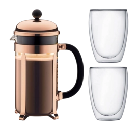 Cafetière Set Bodum Chambord Met 2 Dubbelwandige Glazen Koper 1 L (3-Delig)