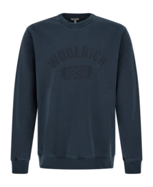 Pullover Woolrich Crewneck Garment Dyed Logo Herren Melton Blue