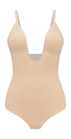 Corrective Body Suit Bye Bra Women Sculpting Bodysuit Deep V Thong Beige