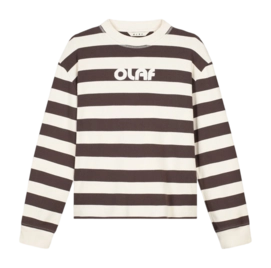 Crewneck Olaf Hussein Striped Rib Retro Logo Damen Hot Fudge Off-White