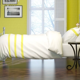 Parure de Lit Italian Home Collection Deauville Blanc Citron Jaune Coton