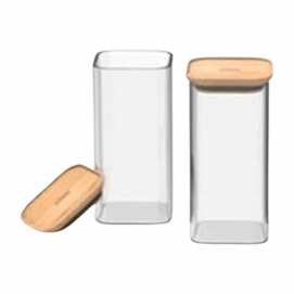 Boite Hermétique Pebbly Square avec Couvercle en Bambou 240 ml Transparent (Set de 2)