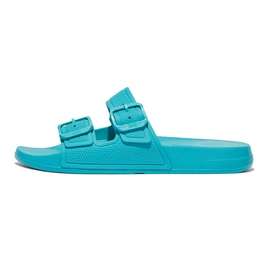 FitFlop Women iQushion Two-Bar Buckle Slides Tahiti Blue-Schoenmaat 37