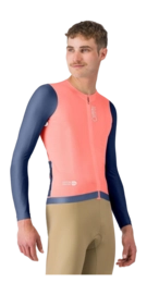 Fietsshirt Castelli Men Corretto LS Jersey Brilliant Pink/ Belgian Blue/White