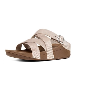 FitFlop The Skinny Criss-Cross Slide Leather Silver Snake