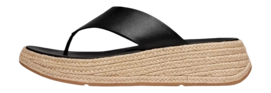 FitFlop Women F-Mode Espadrille Leather Flatform T/Post Sandals Black