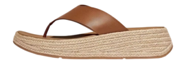 FitFlop Women F-Mode Espadrille Leather Flatform T/Post Sandals Deep Tan