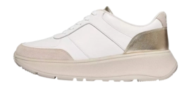 FitFlop Women F-Mode Leather/Suede/Metallic Flatform Sneakers Urban White/Platino