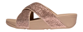Sandales FitFlop Femme Lulu Crinkled-Shimmer Cross Slides Metallic Classic Beige