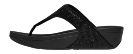 Slipper FitFlop Lulu Crinkled-Shimmer Toe-Post Sandals Damen Metallic Black