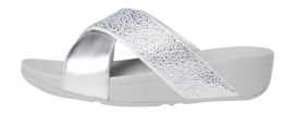 FitFlop Women Lulu Crystal-Mix Metallic Cross Slides Silver