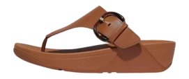 Flip Flops FitFlop Women Lulu Resin-Buckle Leather Toe-Post Sandals Deep Tan