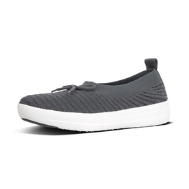 FitFlop Uberknit Slip-On Ballerina With Bow Waffle Knit Dark Shadow