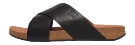 FitFlop Men iQushion Leather Cross Slides Black