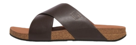 FitFlop Men iQushion Leather Cross Slides Chocolate Brown