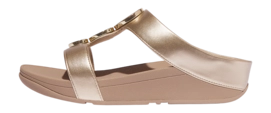 FitFlop Women Halo Bead-Circle Metallic H-Bar Slides Metallic Latte Beige