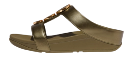 FitFlop Women Halo Bead-Circle Metallic H-Bar Slides Metallic Camo-Green