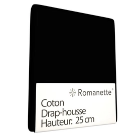 Drap-housse Romanette Noir (Coton)-90 x 220 cm