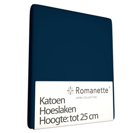 Katoenen Hoeslaken Romanette Donkerblauw-80 x 200 cm