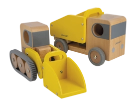 Houten Speelgoed Janod Bolid Kiepwagen En Bulldozer