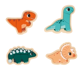 Houten Speelgoed Janod Dino Puzzelset 4 Moeilijkheden