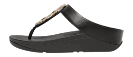 FitFlop Women Fino Crystal-Chain Leather Toe-Post Sandals Black 25