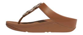 FitFlop Women Fino Crystal-Chain Leather Toe-Post Sandals Deep Tan