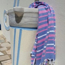 Serviette Hammam ZusenZomer Ibiza XL Bleu/Rose