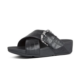 FitFlop Lulu Croco Slides Black