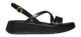 Sandals FitFlop Women F-Mode Leather Flatform Strappy Back-Strap Sandals All Black