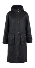 Jas Barbour Women Long Cannich Wax Jacket Black Black Sage Tartan