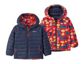 Jas Patagonia Baby Reversible Down Sweater Hoody Forest Being: Sizzle Red