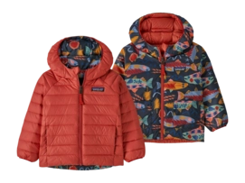 Jas Patagonia Baby Reversible Down Sweater Hoody Salmon Energy: Ink Black