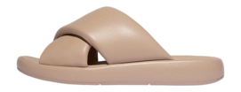 FitFlop Women iQushion D-Luxe Padded Leather Cross Slides Classic Beige