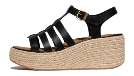 FitFlop Damen Platfforms Espadrille Leather Fisherman Wedge Sandals Black