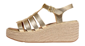 FitFlop Damen Platfforms Espadrille Leather Fisherman Wedge Sandals Platino