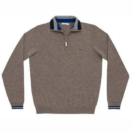 Trui Sun68 Men Zip Stripes On Cuff Tortora