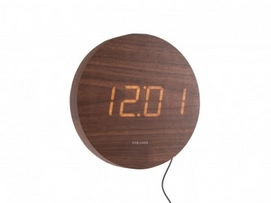 Klok Karlsson Round Wood Veneer Dark Wood White LED 20 cm