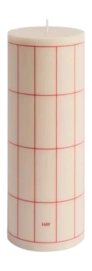 Kaars HAY Column Candle Large Off-White With Red Grid Check