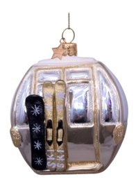 Kerstbal Vondels Ornament Glass Beige Ski Gondela 8 cm