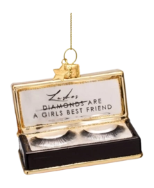 Kerstbal Vondels Ornament Glass Black Fake Lashes 7 cm