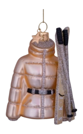 Kerstbal Vondels Ornament Glass Gold Ski Jacket 10,5 cm