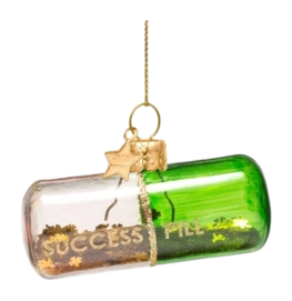 Kerstbal Vondels Ornament Glass Green Succes Pill 4 cm