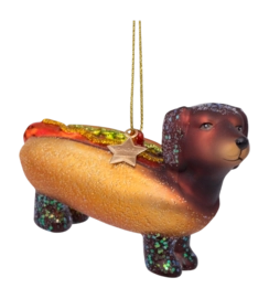 Kerstbal Vondels Ornament Glass Hotdog Dachshund 6 cm